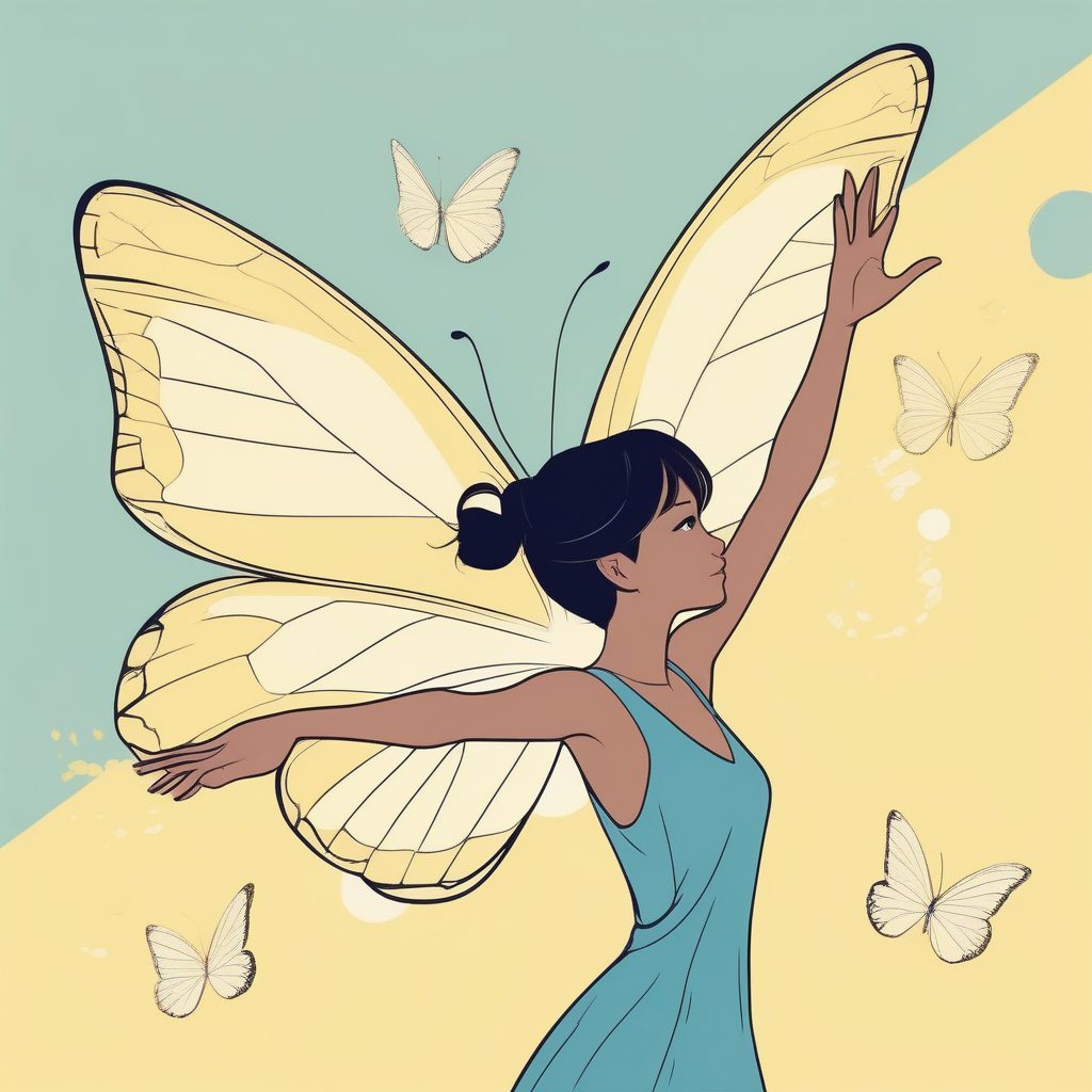 极简风格二次元少女追蝴蝶