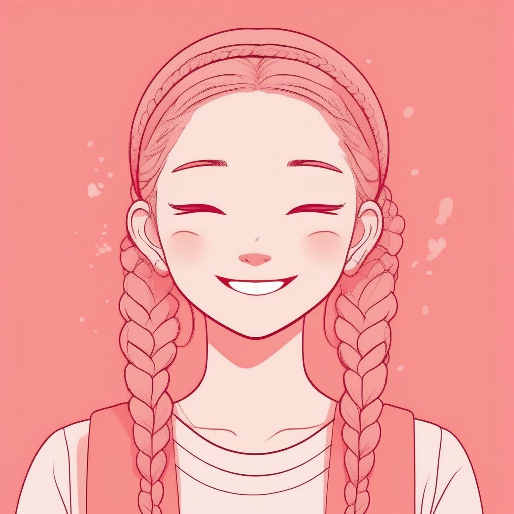极简风格二次元双麻花辫女孩笑眯眯