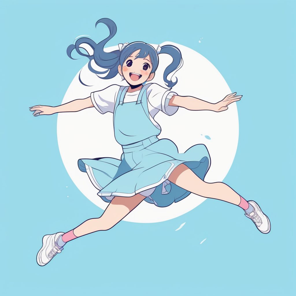 极简风格二次元双马尾女孩可爱跳跃