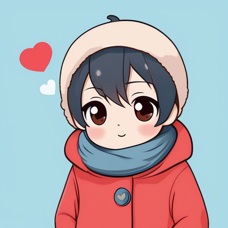 极简风格卡哇伊Q版男孩:爱心围巾冬季萌宝