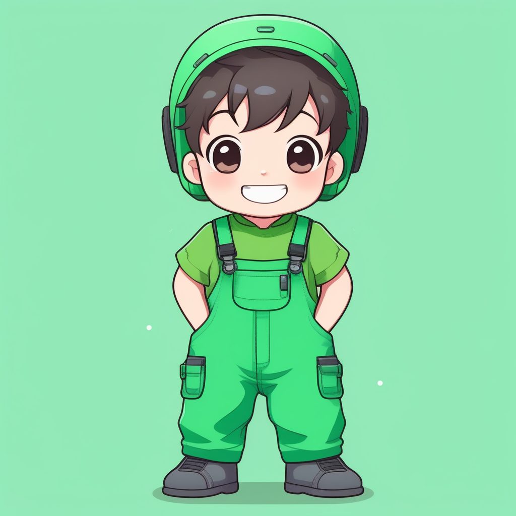 极简风格绿色背带裤可爱Q版男孩