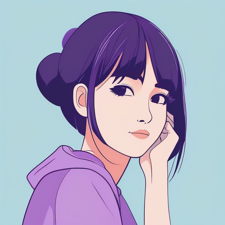 极简风格女孩肖像与紫色纯色背景