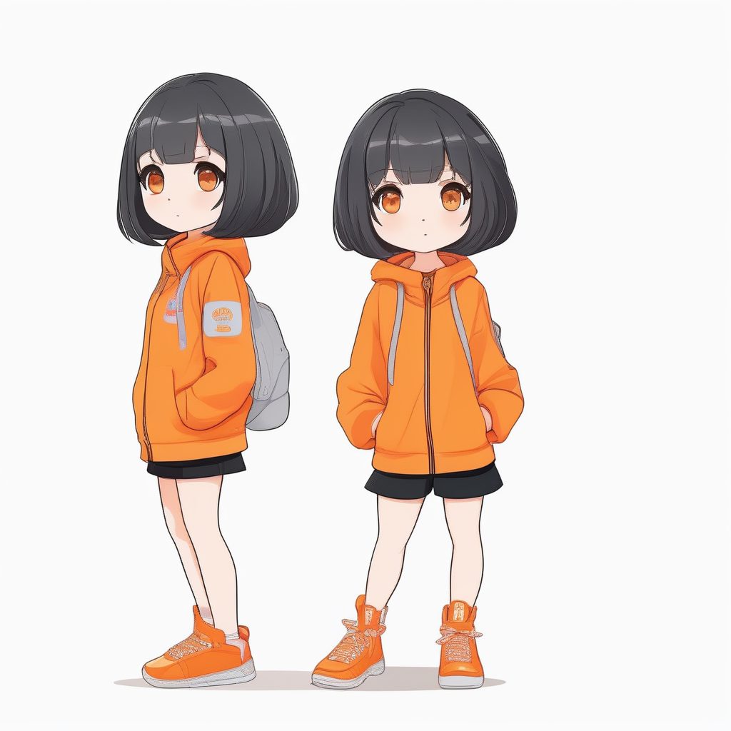 极简风格Q版短发动漫女孩橙色小鞋