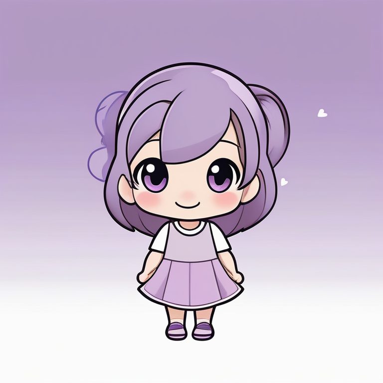 极简风格Q版女孩全身紫色背景插画