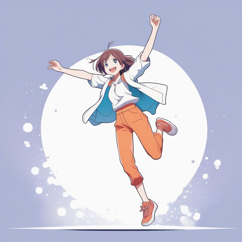 极简风格少女蹦跳前进