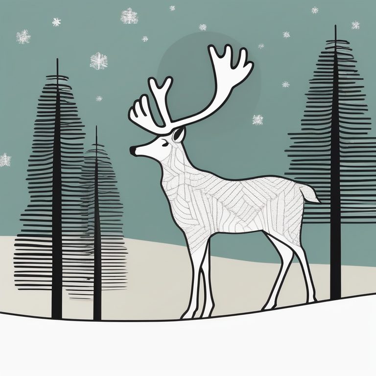 极简风格手绘麋鹿圣诞场景