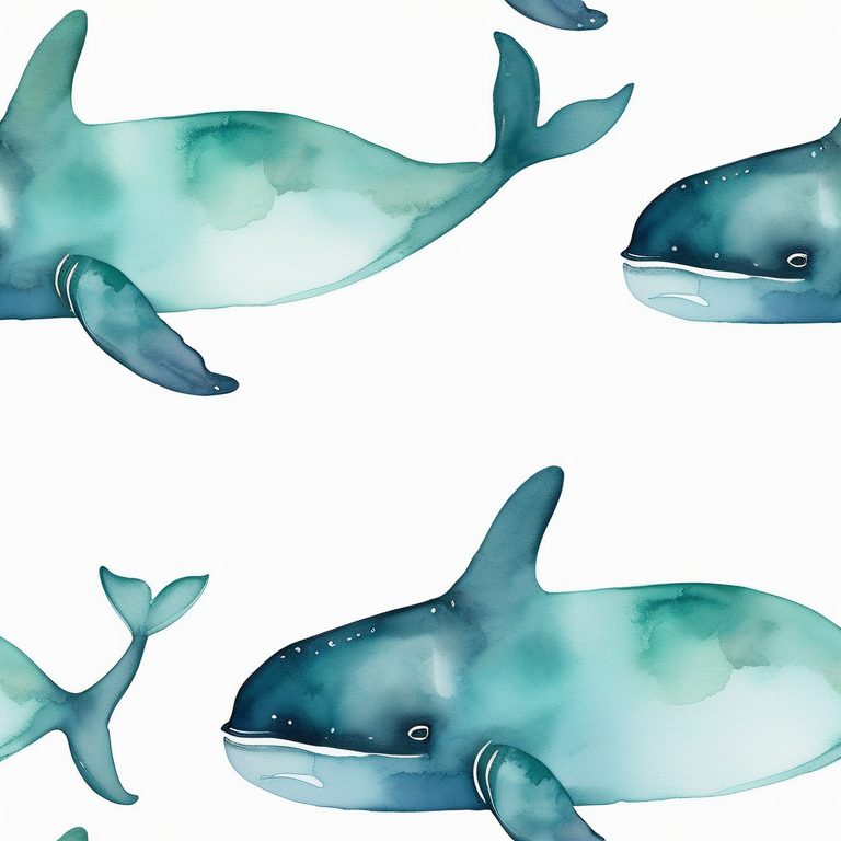 极简风格水彩青色鲸鱼