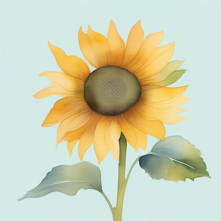 极简风格向日葵水彩肖像