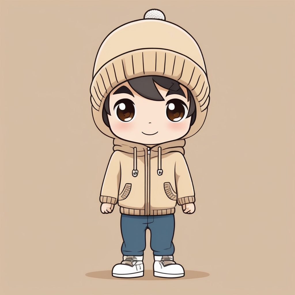 极简风卡哇伊米色针织帽Q版男孩