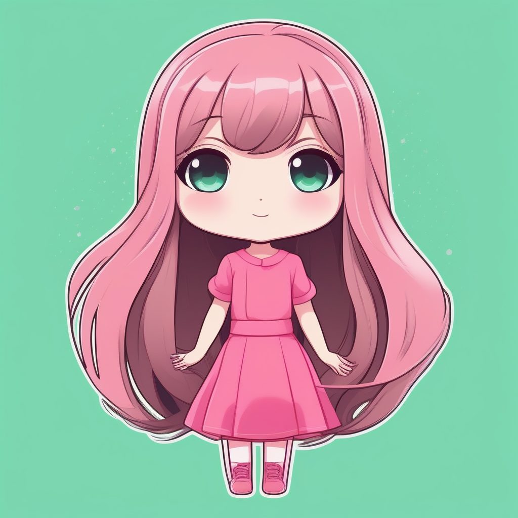 极简风卡哇伊Q版动漫少女-粉色连衣裙