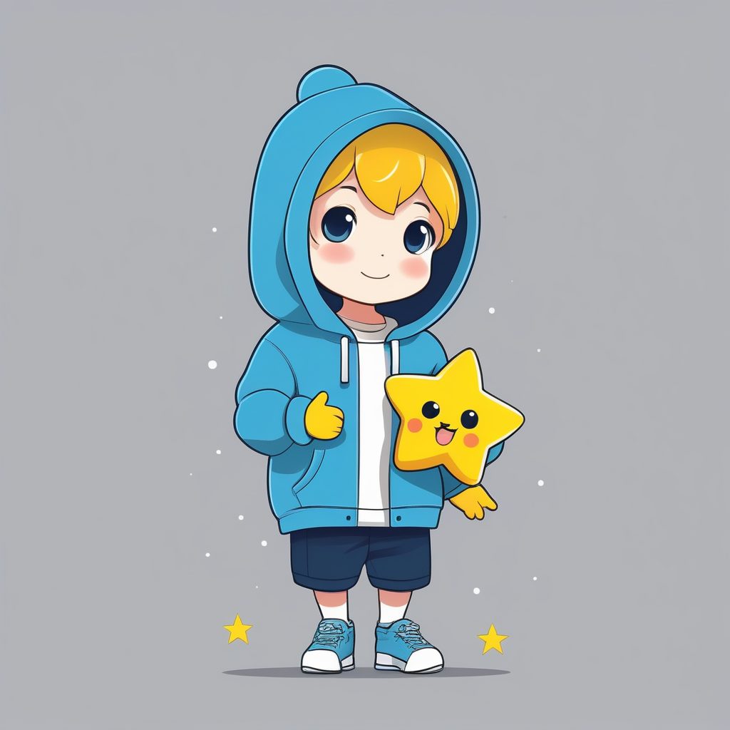 极简风卡哇伊Q版蓝色卫衣男孩全身照(纯色背景)