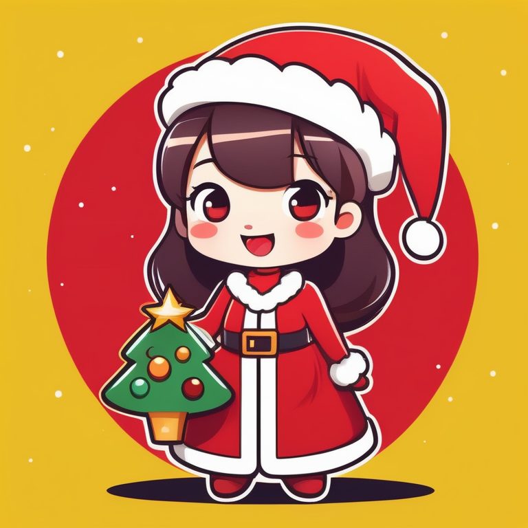 极简风卡哇伊Q版圣诞女孩全身角色设计