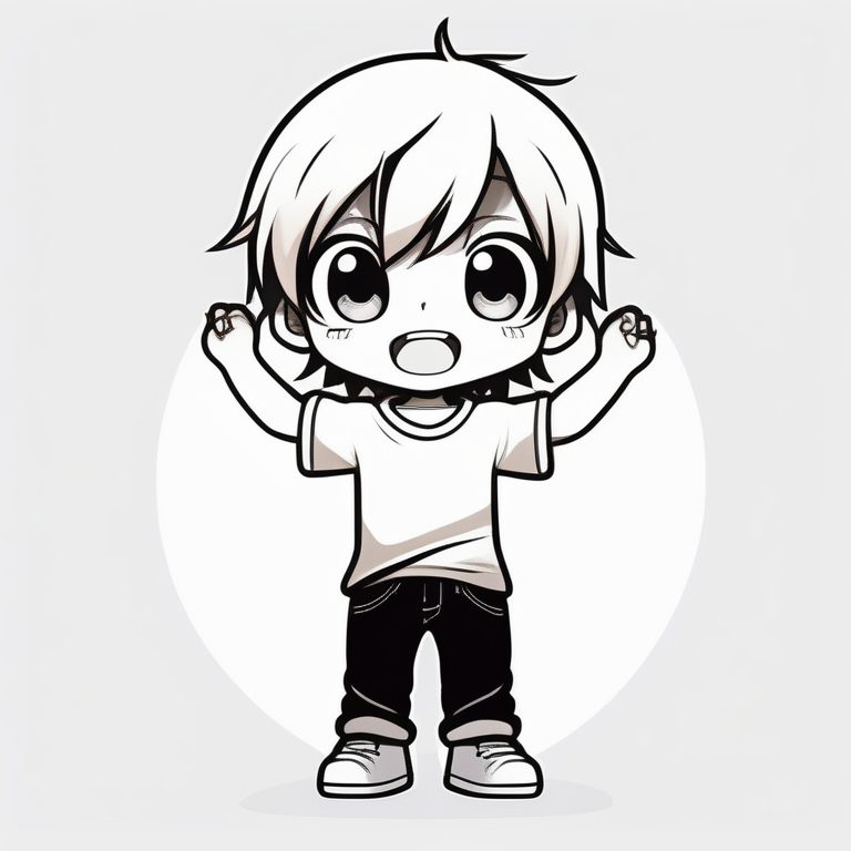 极简风萌系Q版男孩高举手臂全身像