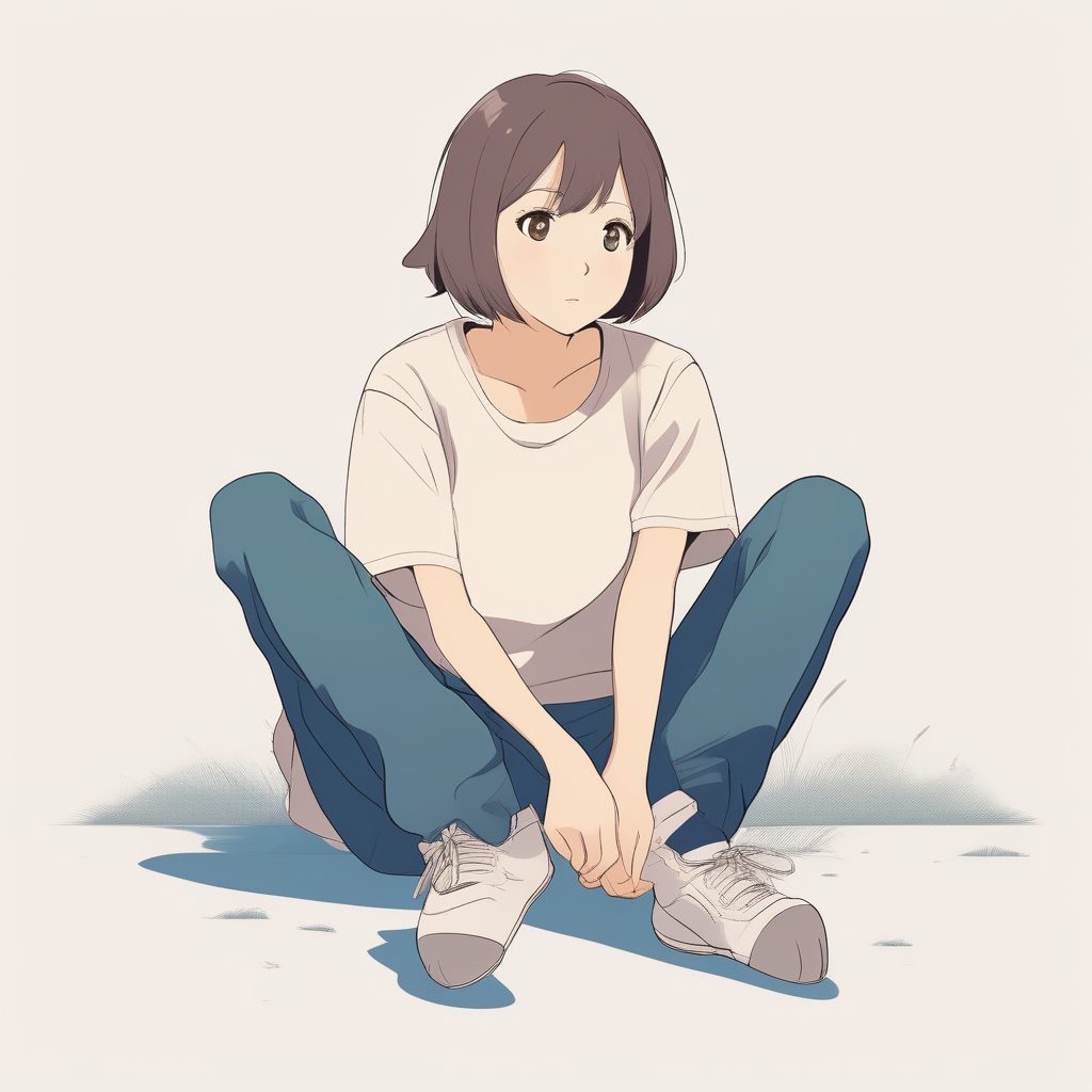 极简风女孩坐地抬头望天