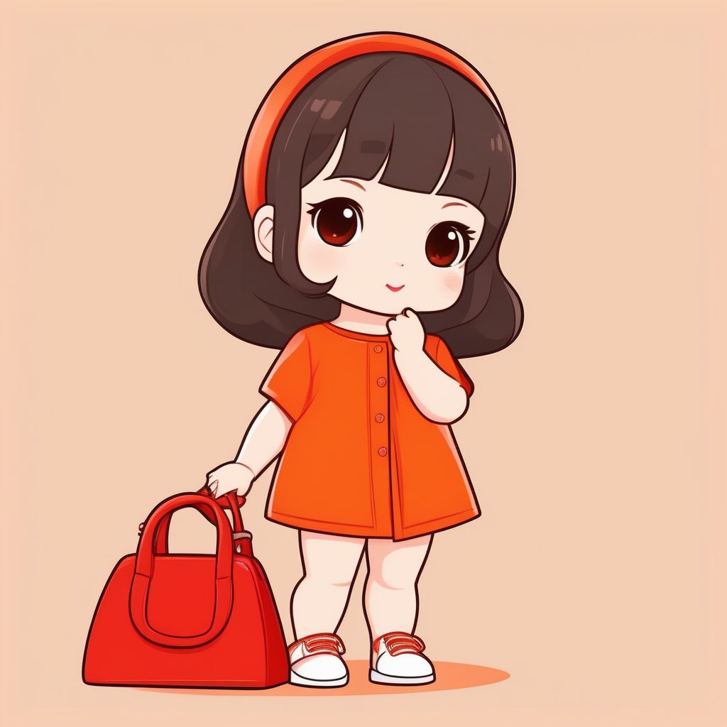 极简风Q版动漫女孩红色手提包