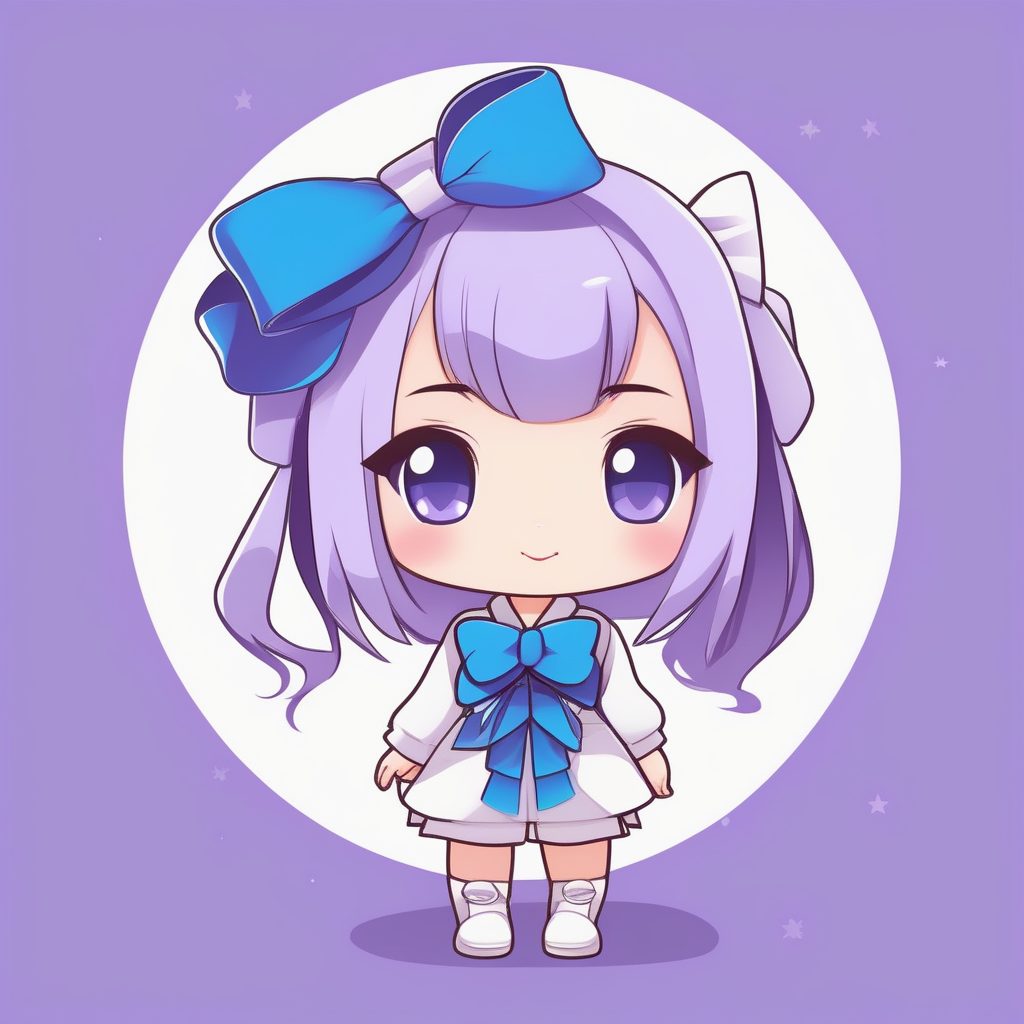 极简风Q版动漫女孩蓝色蝴蝶结