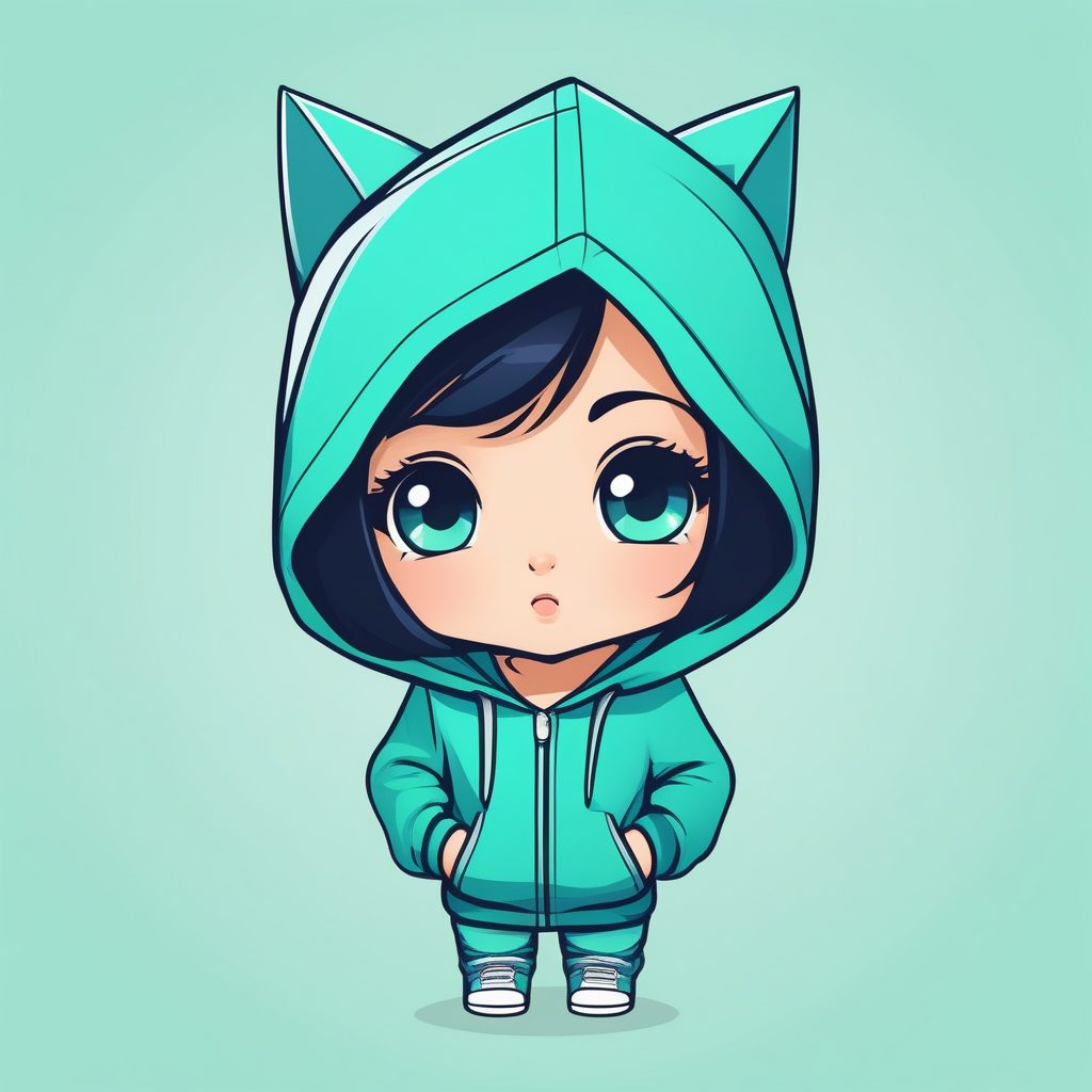 极简风Q版动漫女孩蓝色连帽衫