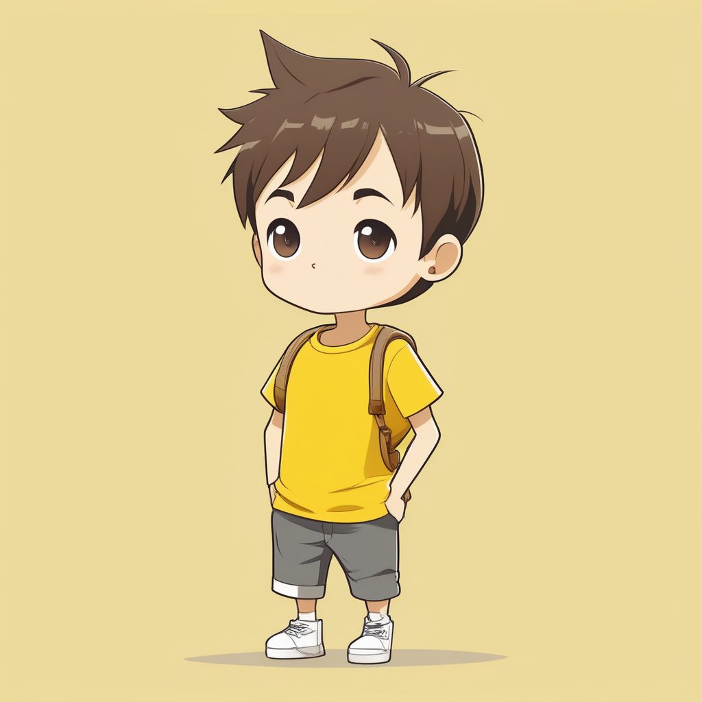 极简风Q版黄色T恤男孩可爱全身照