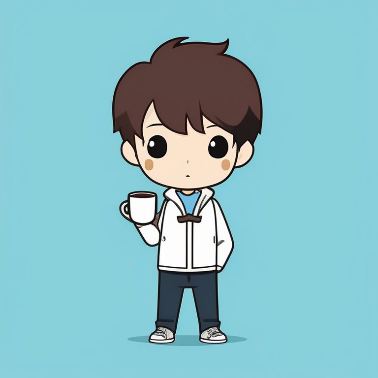 极简风Q版咖啡色头发男孩纯净背景插画