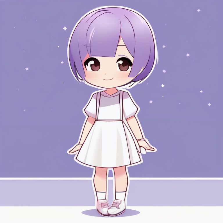 极简风Q版卡哇伊紫发少女全身形象