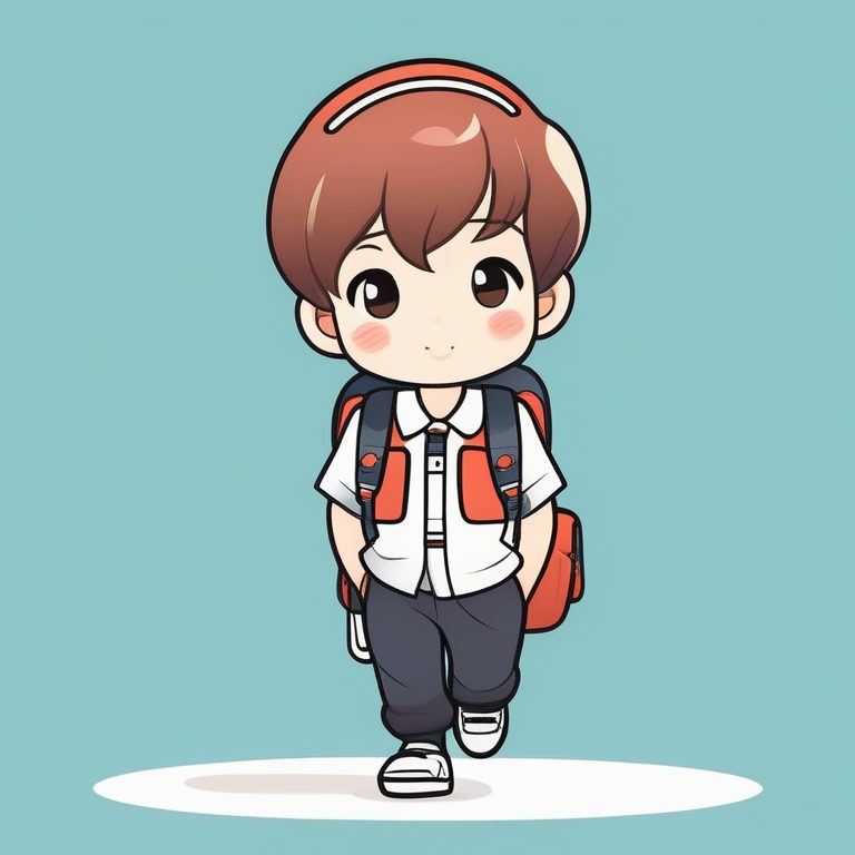 极简风Q版可爱男孩背书包走路插画