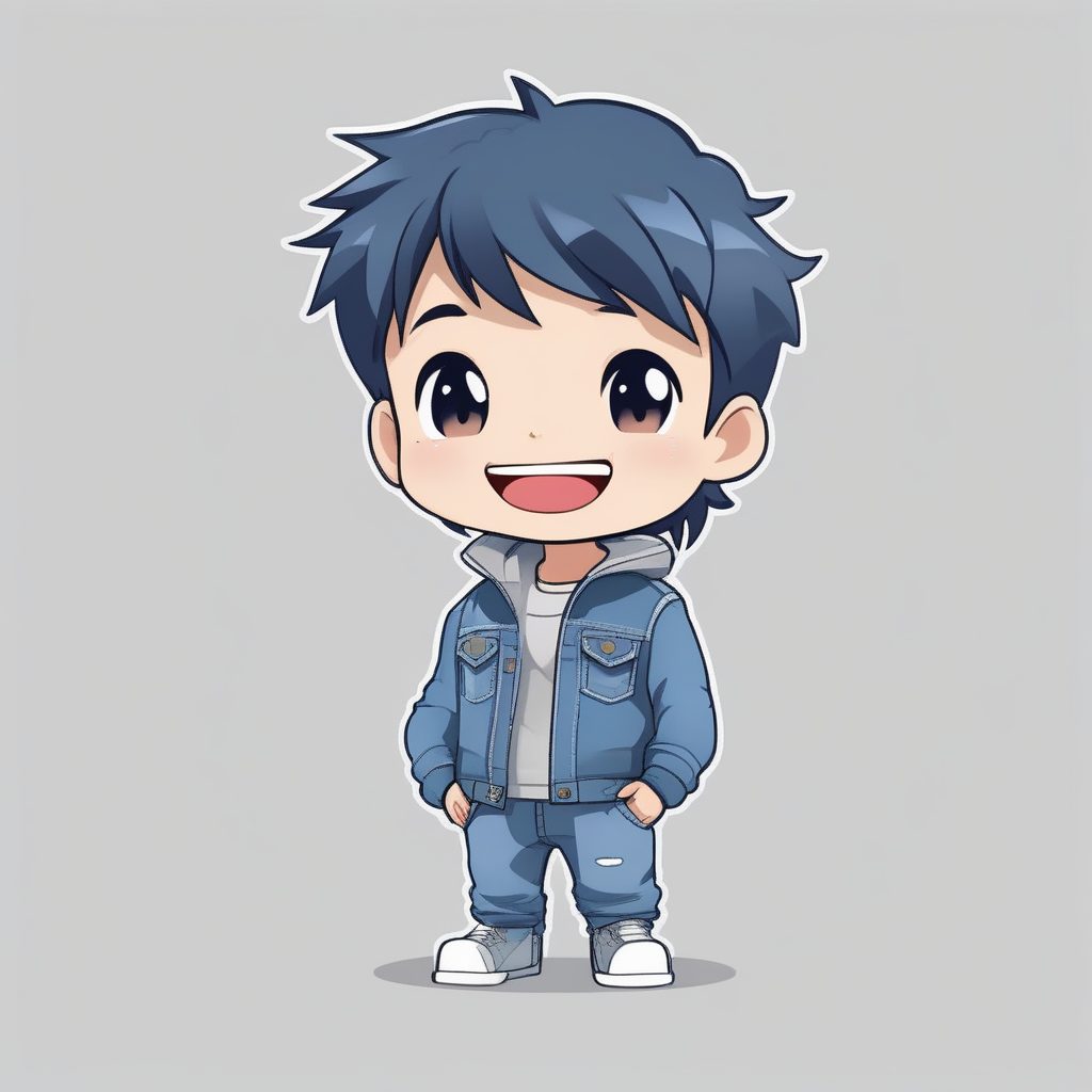 极简风Q版牛仔装男孩全身形象