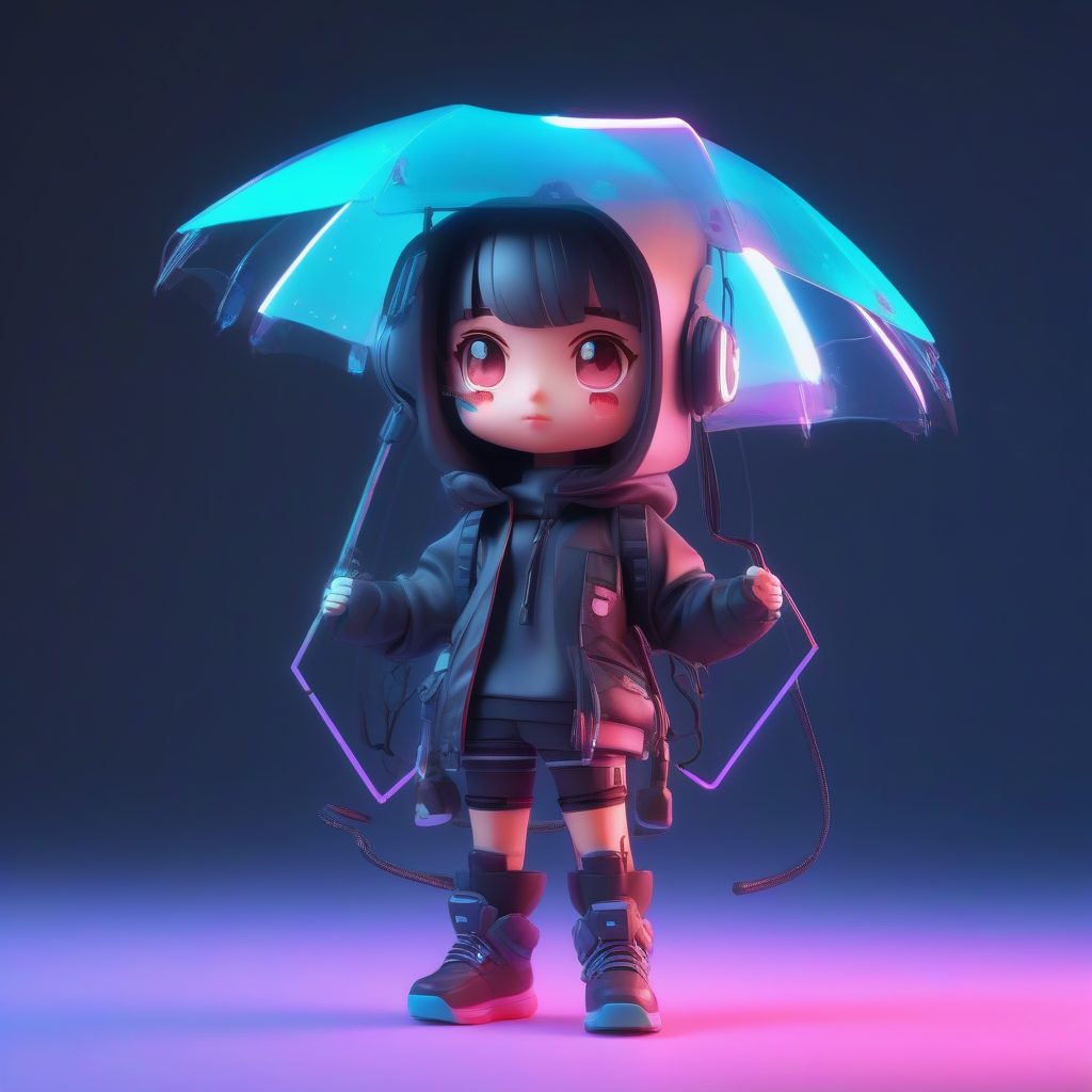 极简风Q版赛博朋克：C4D光线追踪与高对比度盲盒美学提示词