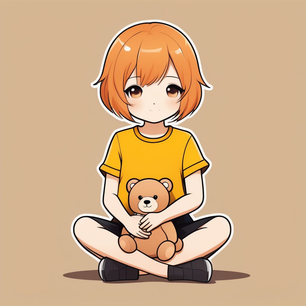 极简风Q版少女抱玩偶