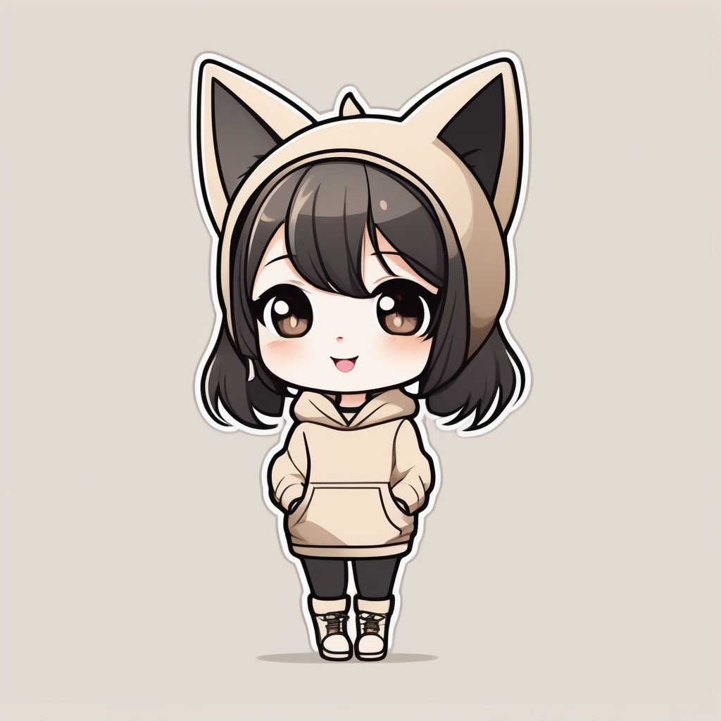 极简风Q版少女戴猫耳帽