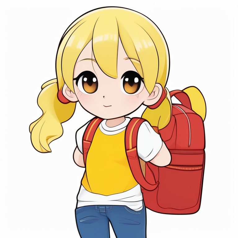 极简风Q版少女全身形象(黄色背景)