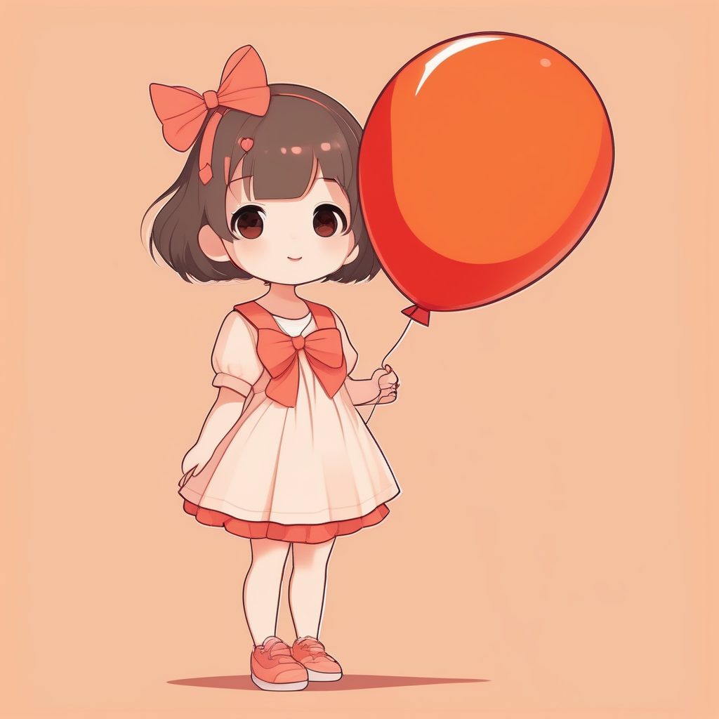 极简风Q版少女手持气球
