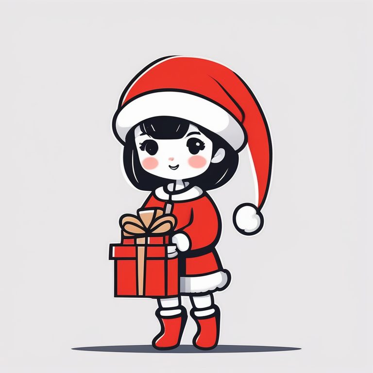 极简风Q版圣诞少女全身静态绘画