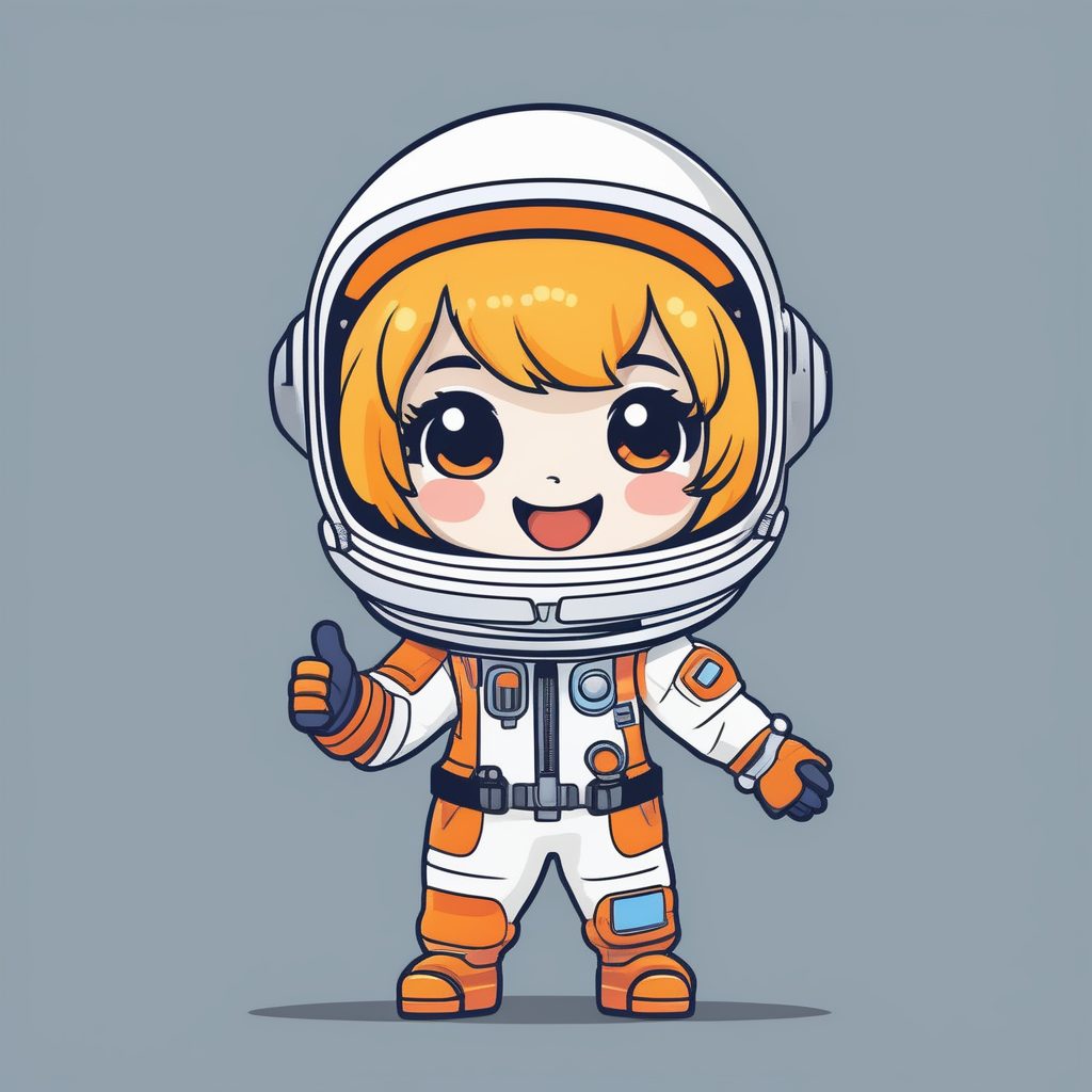 极简风Q版太空学员女孩全身插画Prompt：宇航服与欢快姿势