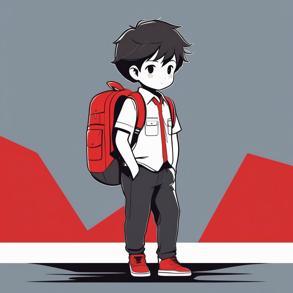 极简风Q版学生男孩2D插画提示词：校服与干净背景