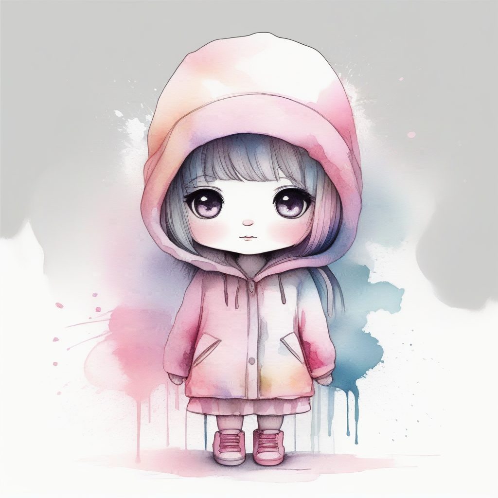 极简风:柔和边缘的抽象水彩Q版少女全身肖像 12 极简风:柔和边缘的抽象水彩Q版少女全身肖像