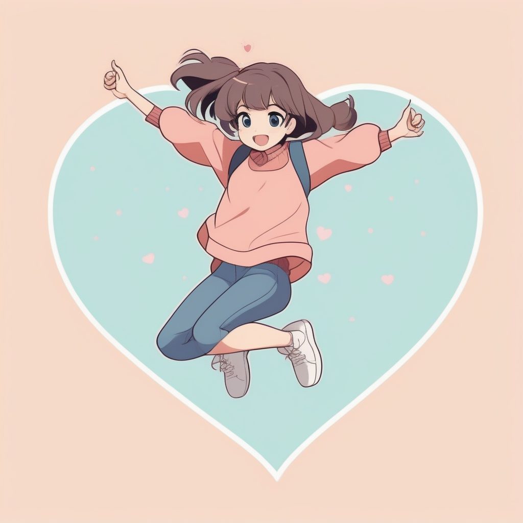 极简风少女跳起比心