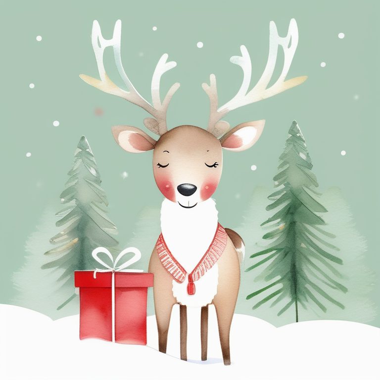 极简风水彩圣诞麋鹿角色插画