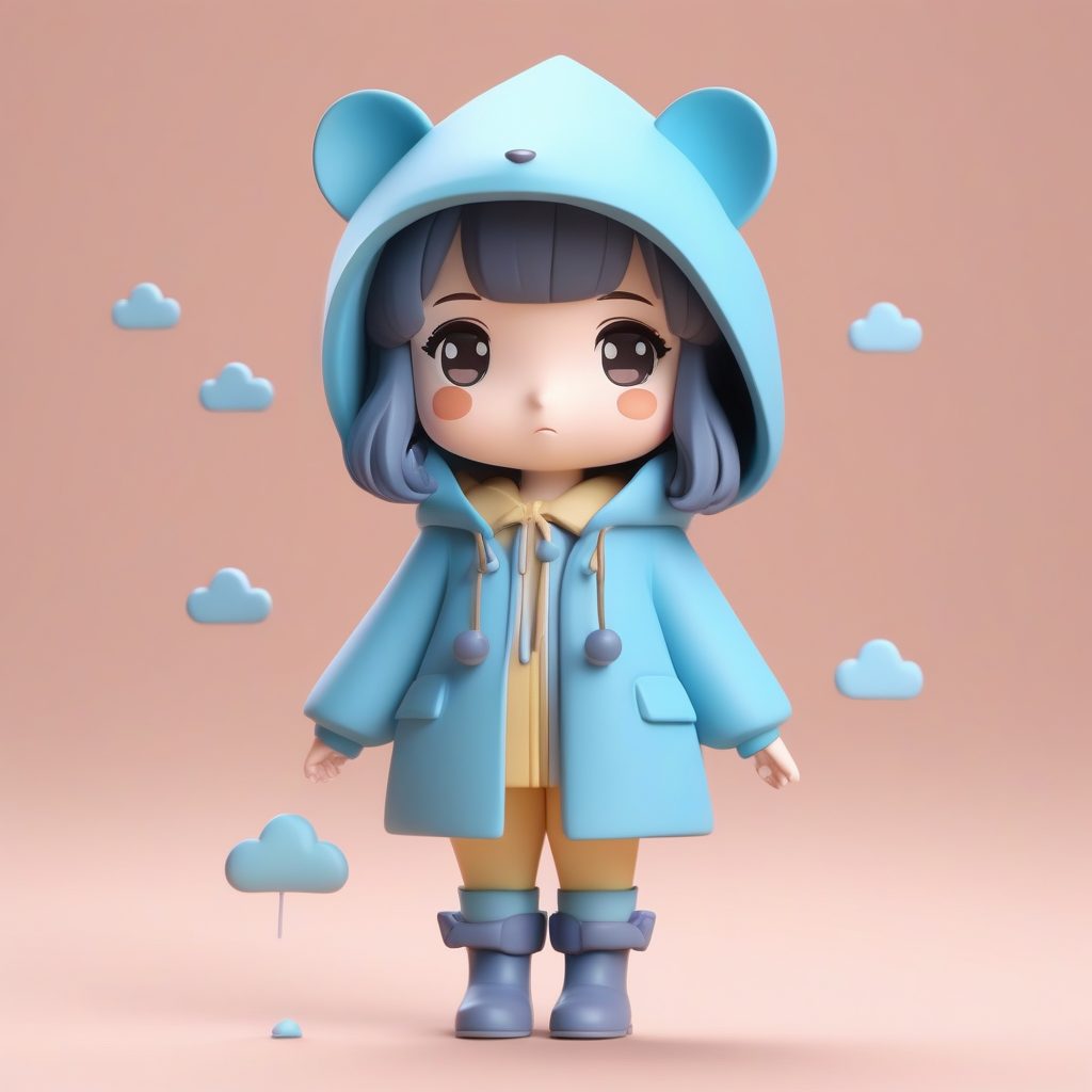 极简风雨天主题Q版粘土女孩手办