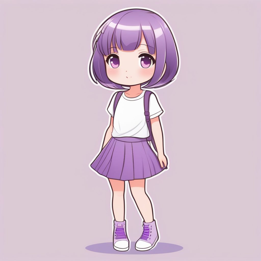 极简风紫色短发Q版女孩