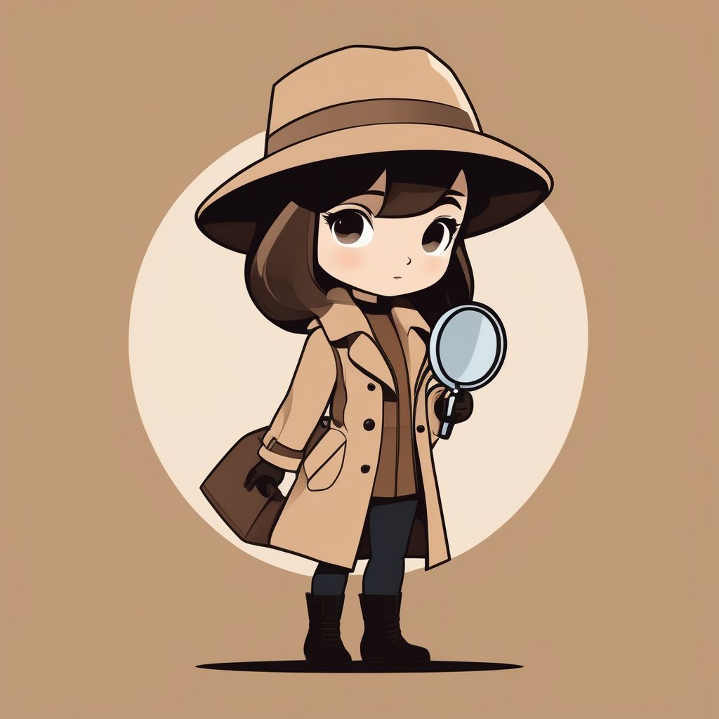 极简复古2D Q版侦探少女：全身动漫风格插画设计