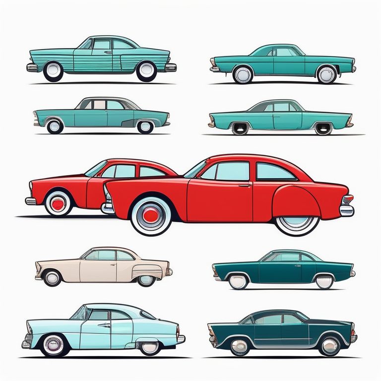 极简复古贴画风格红色汽车