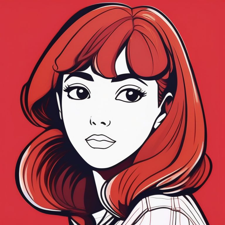 极简复古VHS风格红色背景动漫女孩肖像