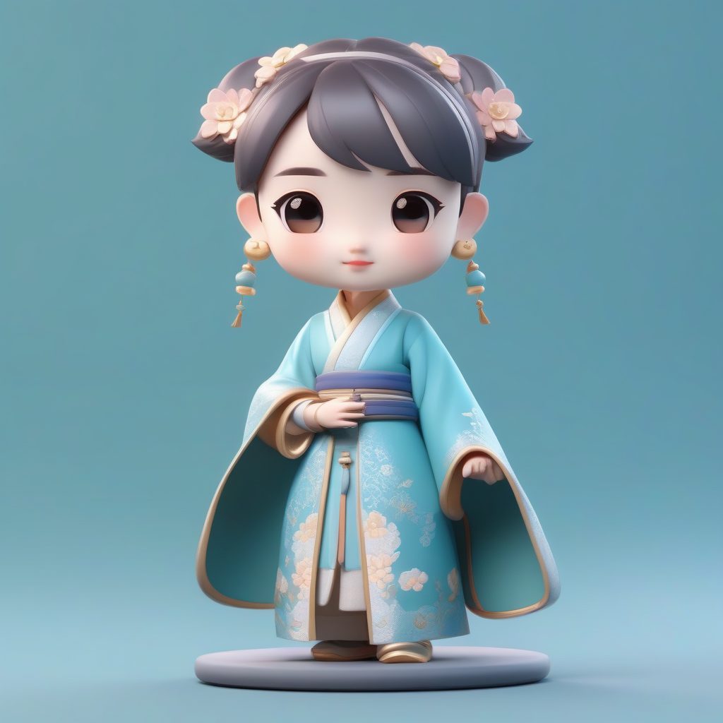 极简高定汉服Q版女孩:Octane渲染高细节站立图