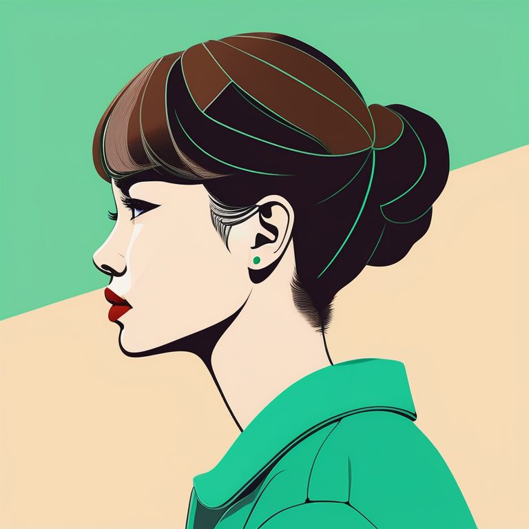 极简韩国波普艺术数字插画:一个女孩侧影