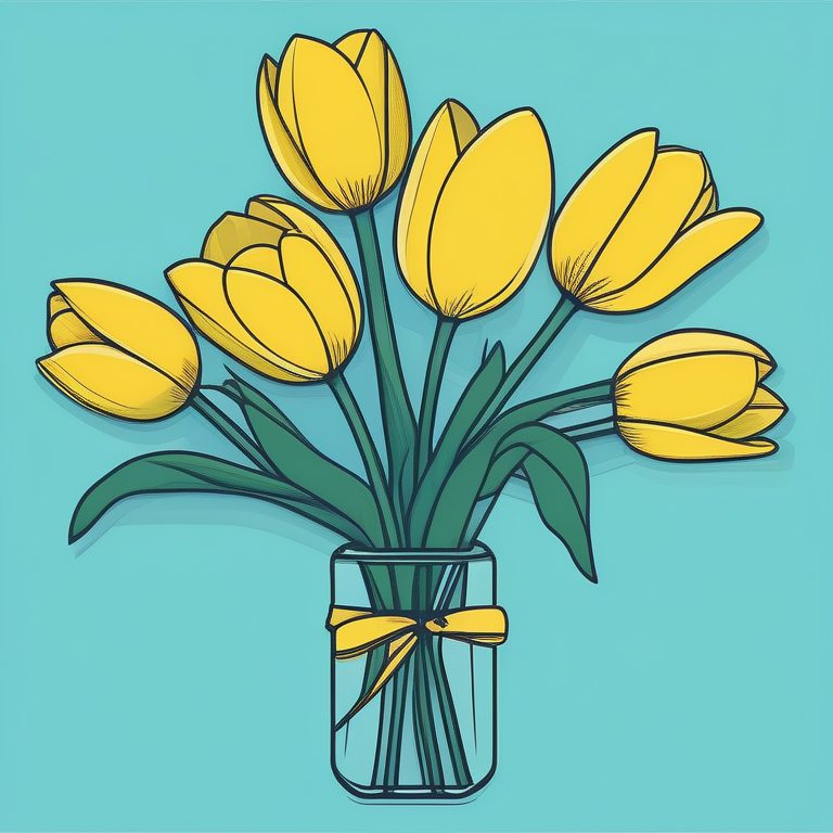 极简韩国波普艺术数字插画—一束黄色郁金香