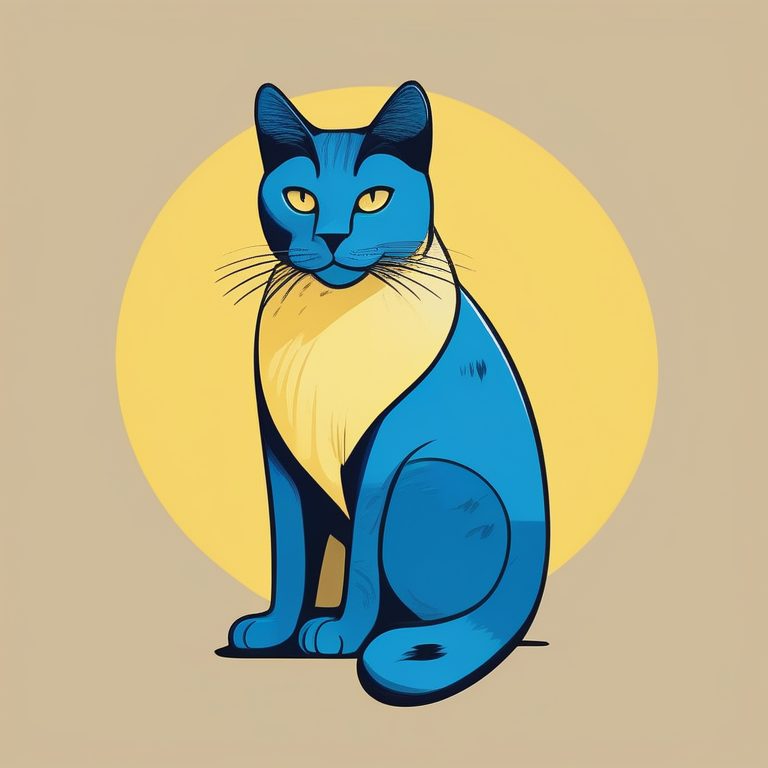 极简韩国波普艺术数字插画—一只蓝色猫