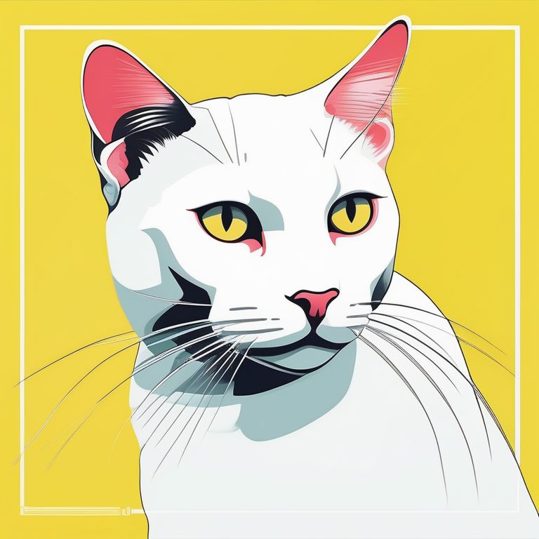 极简韩国波普艺术数字插画:一只柠檬黄猫