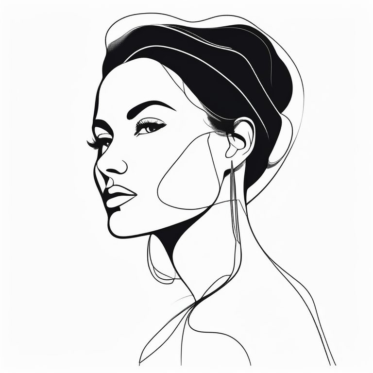 极简黑白线条艺术女性肖像