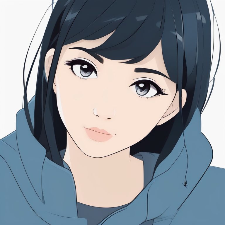 极简黑发少女肖像配石蓝底色