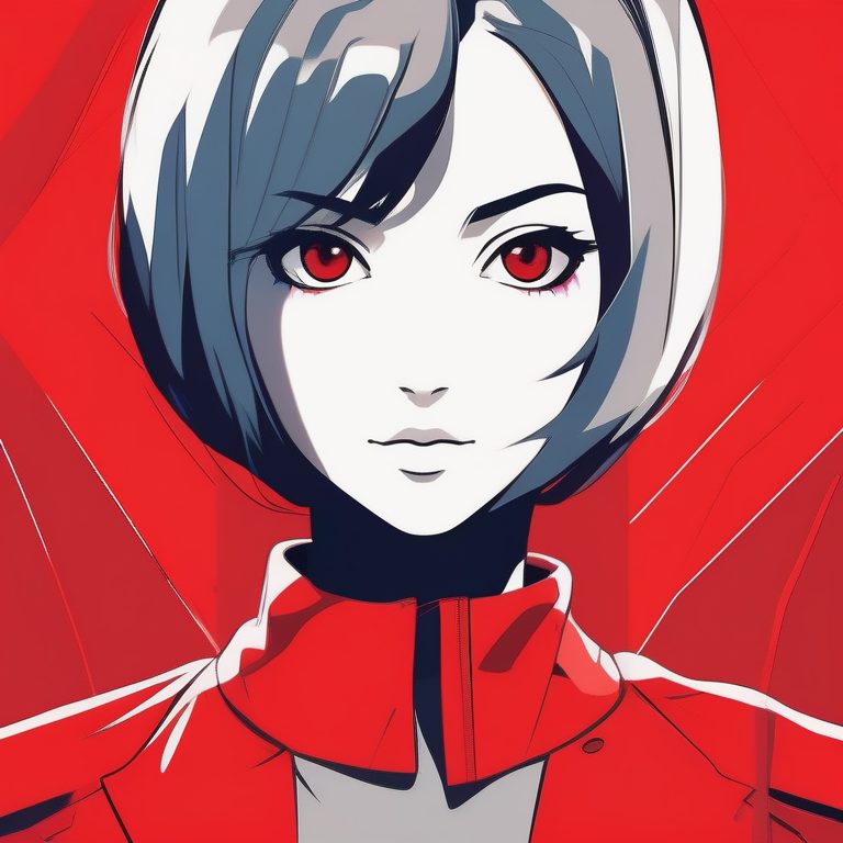 极简红色底短发女孩肖像